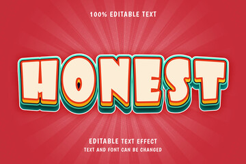 Honest,3 dimensions Editable text effect cream red yellow green modern shadow comic style