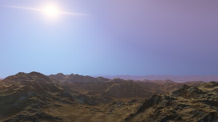 view from a beautiful planet, alien planet landscape, science fiction illustration 3d render
