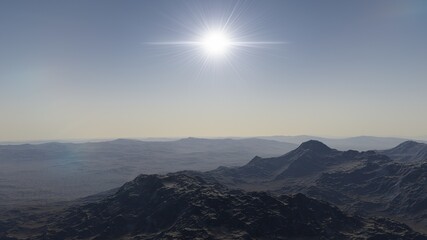 Obraz premium view from a beautiful planet, alien planet landscape, science fiction illustration 3d render