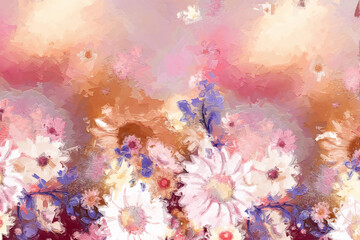 Naklejka na ściany i meble Oil painting chrysanthemum flower illustration