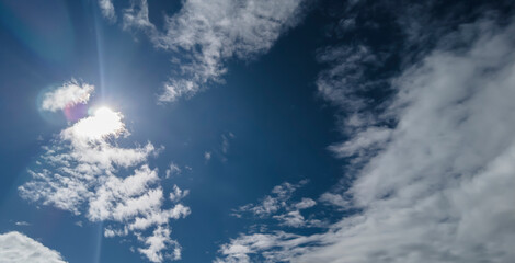 Naklejka na ściany i meble blurred blue sky with clouds and sun in Brazil
