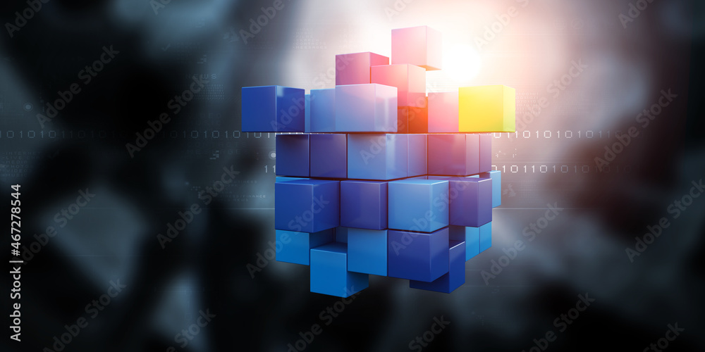 Aufkleber Floating shiny cube network . Mixed media