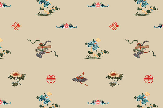 Oriental Chinese art vector flower pattern background