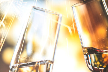 Clinking champagne glasses background vector