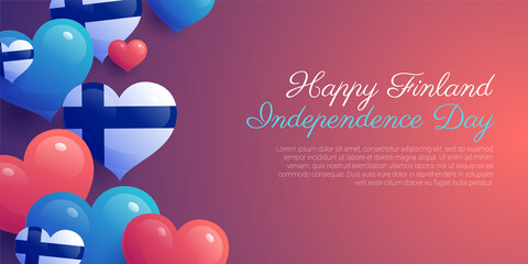 Happy Finland Independence Day banner with inflatable balloons. National holiday festive poster, background, greeting card, flyer with space for text realistic vector illustration