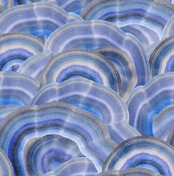 Seamless Pattern With Blue Agate. Mineral Stone Watercolor Print