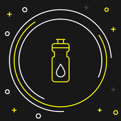 Line Fitness shaker icon isolated on black background. Sports shaker bottle with lid for water and protein cocktails. Colorful outline concept. Vector