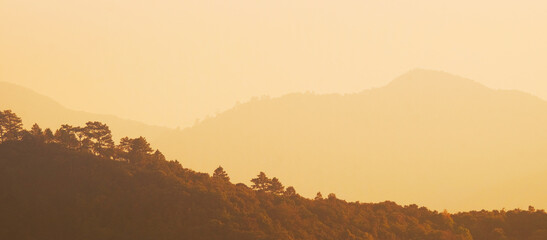 Sunrise in the mountains on autumn season, banner