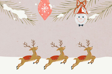 Christmas reindeer background, cute winter holidays pattern illustration vector