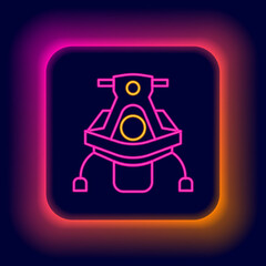 Glowing neon line Snowmobile icon isolated on black background. Snowmobiling sign. Extreme sport. Colorful outline concept. Vector