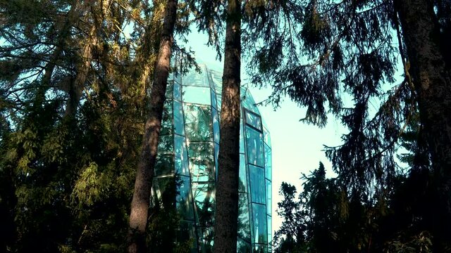 palm house a modern building made of glass in Park Oliwski im. Adam Mickiewicza in Gdansk, Poland
