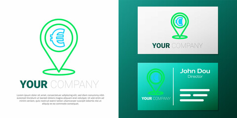 Line Cash location pin icon isolated on white background. Pointer and euro symbol. Money location. Business and investment concept. Colorful outline concept. Vector