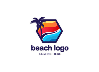 The beach logo, Travelling and recreation logo design template.