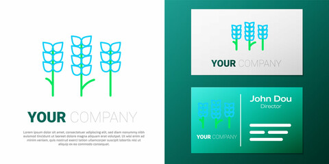 Line Cereals set with rice, wheat, corn, oats, rye, barley icon isolated on white background. Ears of wheat bread symbols. Colorful outline concept. Vector