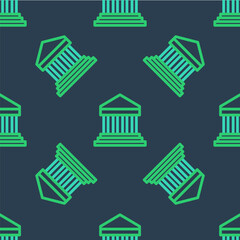Line Parthenon from Athens, Acropolis, Greece icon isolated seamless pattern on blue background. Greek ancient national landmark. Vector