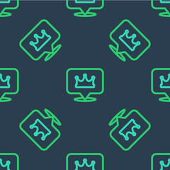 Line Location king crown icon isolated seamless pattern on blue background. Vector
