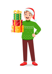 young man holding box present in christmas