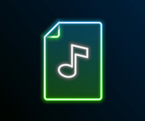 Glowing neon line Music book with note icon isolated on black background. Music sheet with note stave. Notebook for musical notes. Colorful outline concept. Vector