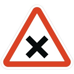 Traffic sign isolated, Dangerous crossing, on white background, vector icon
