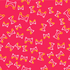 Line Skate park icon isolated seamless pattern on red background. Set of ramp, roller, stairs for a skatepark. Extreme sport. Vector