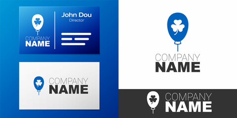 Logotype Balloon with clover trefoil leaf icon isolated on white background. Happy Saint Patricks day. National Irish holiday. Logo design template element. Vector