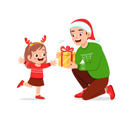 young man give present to little kid