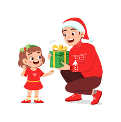 young man give present to little kid