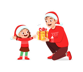young man give present to little kid