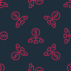 Red line Dollar on top of financial hierarchy icon isolated seamless pattern on black background. Vector