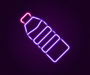 Glowing neon line Bottle of water icon isolated on black background. Soda aqua drink sign. Colorful outline concept. Vector