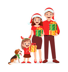 happy mother father and kid celebrate christmas