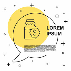 Black line Sale in jar of honey icon isolated on white background. Food bank. Sweet natural food symbol. Random dynamic shapes. Vector