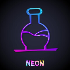 Glowing neon line Test tube and flask chemical laboratory test icon isolated on black background. Laboratory glassware sign. Vector