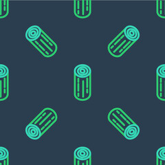 Line Wooden logs icon isolated seamless pattern on blue background. Stack of firewood. Vector