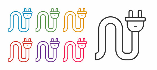 Set line Electric plug icon isolated on white background. Concept of connection and disconnection of the electricity. Set icons colorful. Vector