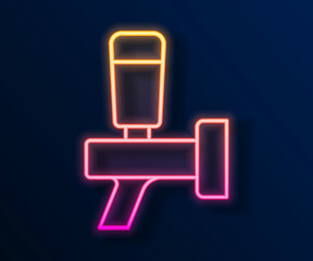 Glowing neon line Beer tap icon isolated on black background. Vector