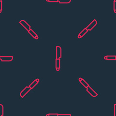 Red line Knife icon isolated seamless pattern on black background. Cutlery symbol. Vector
