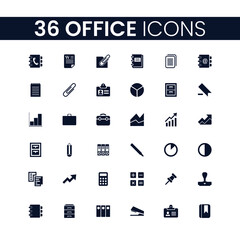 36 Office Icons Set. Office Icons Pack. Collection of Icons. Editable vector stroke.