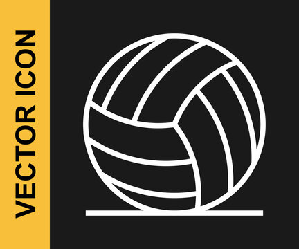 White line Volleyball ball icon isolated on black background. Sport equipment. Vector