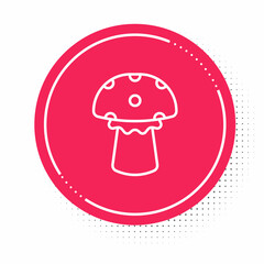 White line Mushroom icon isolated on white background. Red circle button. Vector