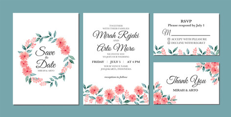Hand painted of floral watercolor as wedding invitation template.