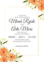 Beautiful pink floral watercolor as wedding invitation template.