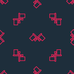 Obraz premium Red line Flag icon isolated seamless pattern on black background. Location marker symbol. Vector