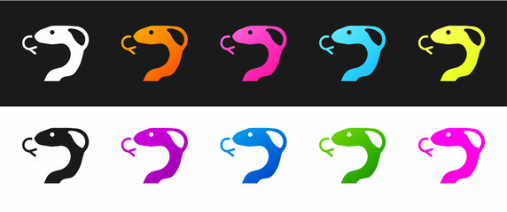 Set Snake icon isolated on black and white background. Vector