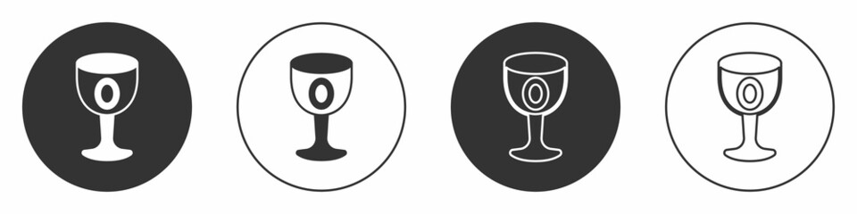 Black Medieval goblet icon isolated on white background. Holy grail. Circle button. Vector