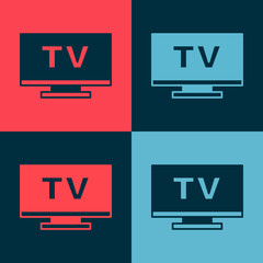 Pop art Smart Tv icon isolated on color background. Television sign. Vector