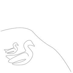 Domestic bird line drawing vector illustration