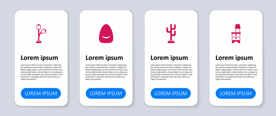 Set Furniture nightstand with lamp, Coat, Pouf and Floor. Business infographic template. Vector