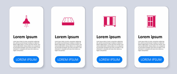 Set Wardrobe, Mattress and Lamp hanging. Business infographic template. Vector