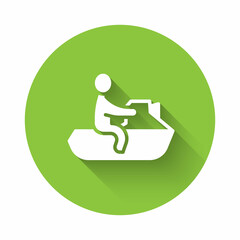 White Jet ski icon isolated with long shadow background. Water scooter. Extreme sport. Green circle button. Vector